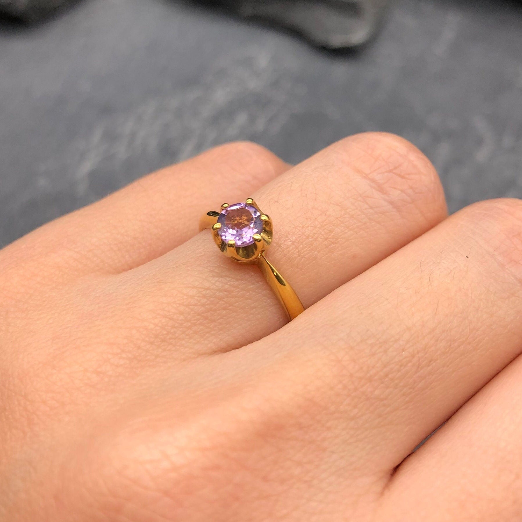 Amethyst Ring, Natural Amethyst, February Birthstone, Promise Ring, Purple Diamond Ring, VintageRing, Dainty Purple Ring, Solid Silver Ring(1)