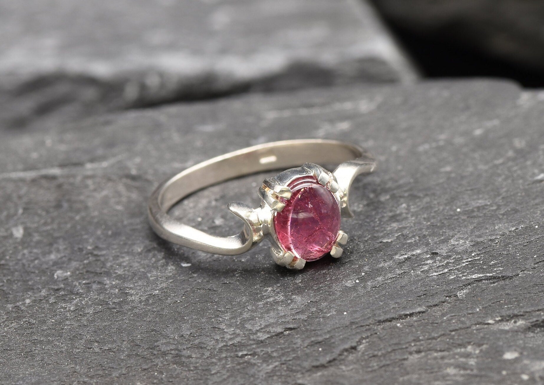 Pink Tourmaline Ring, Antique Style Ring, Dainty Pink Ring, Vintage Ring, October Birthstone, Bohemian Ring, Solid Silver Ring, Art Noveau