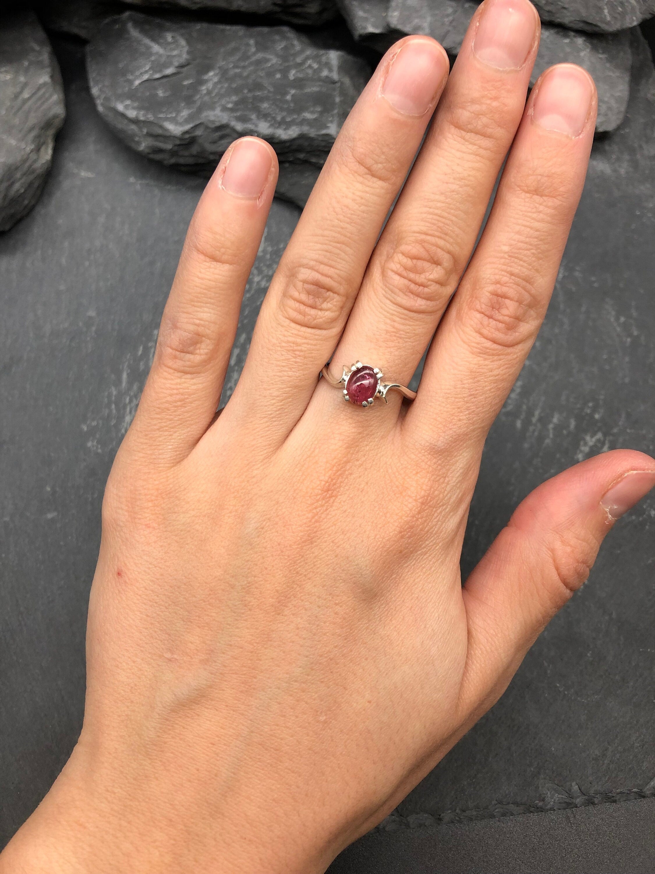 Pink Tourmaline Ring, Antique Style Ring, Dainty Pink Ring, Vintage Ring, October Birthstone, Bohemian Ring, Solid Silver Ring, Art Noveau