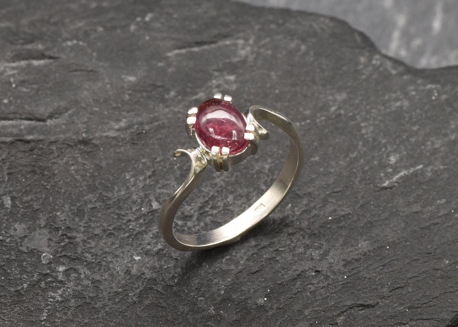 Pink Tourmaline Ring, Antique Style Ring, Dainty Pink Ring, Vintage Ring, October Birthstone, Bohemian Ring, Solid Silver Ring, Art Noveau