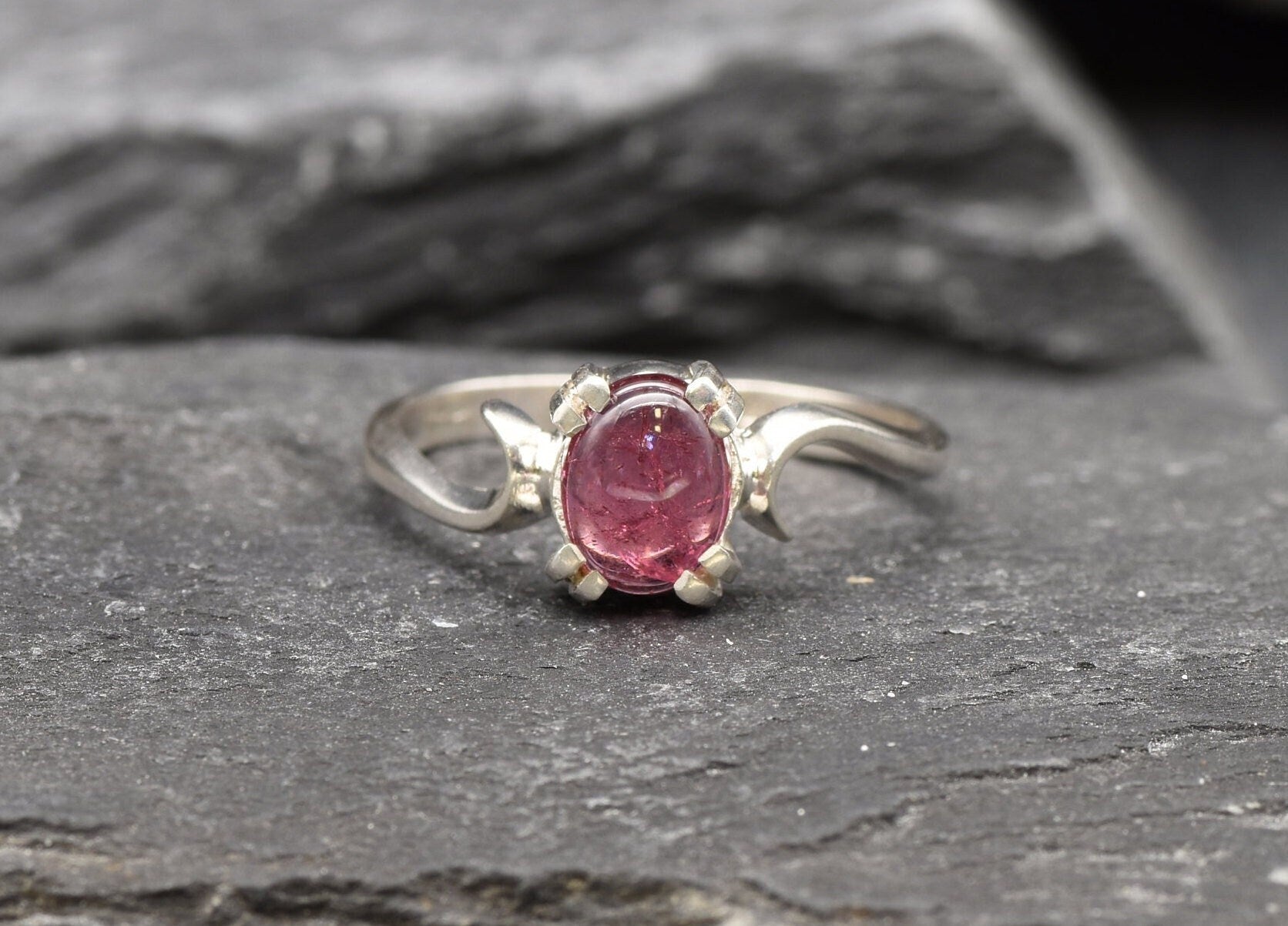 Pink Tourmaline Ring, Antique Style Ring, Dainty Pink Ring, Vintage Ring, October Birthstone, Bohemian Ring, Solid Silver Ring, Art Noveau