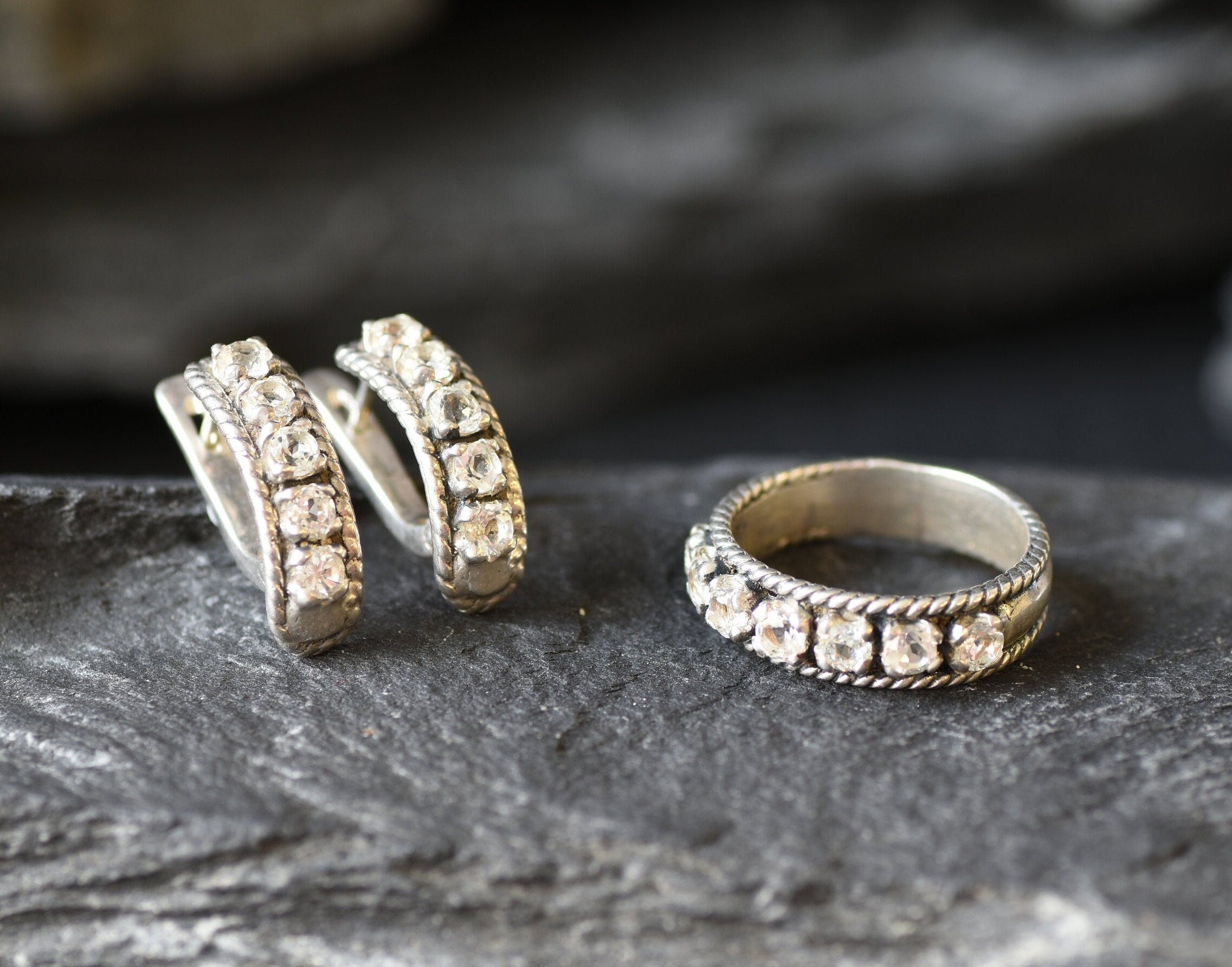 White Topaz Earrings, Natural Topaz, Vintage Silver Studs, Vintage Earrings, White Earrings, Unique Earrings, Topaz Studs, Silver Earrings