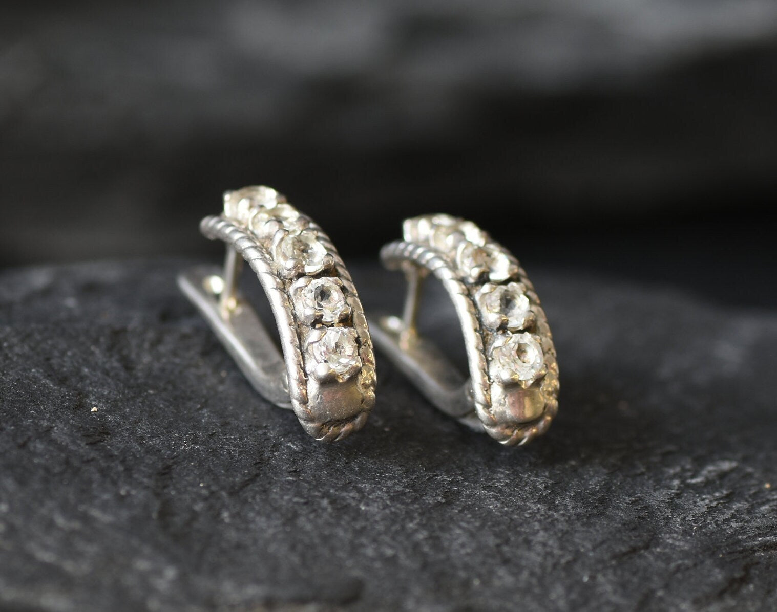 White Topaz Earrings, Natural Topaz, Vintage Silver Studs, Vintage Earrings, White Earrings, Unique Earrings, Topaz Studs, Silver Earrings