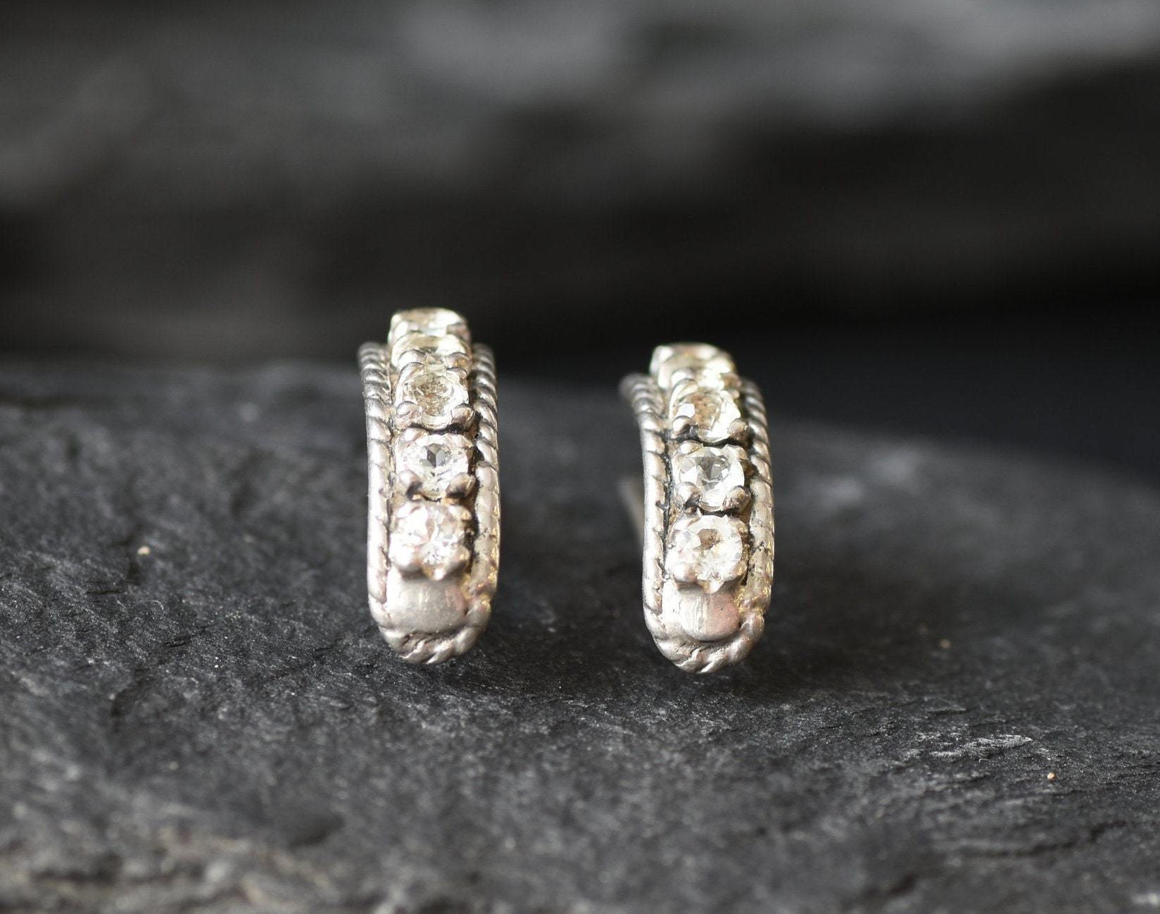 White Topaz Earrings, Natural Topaz, Vintage Silver Studs, Vintage Earrings, White Earrings, Unique Earrings, Topaz Studs, Silver Earrings