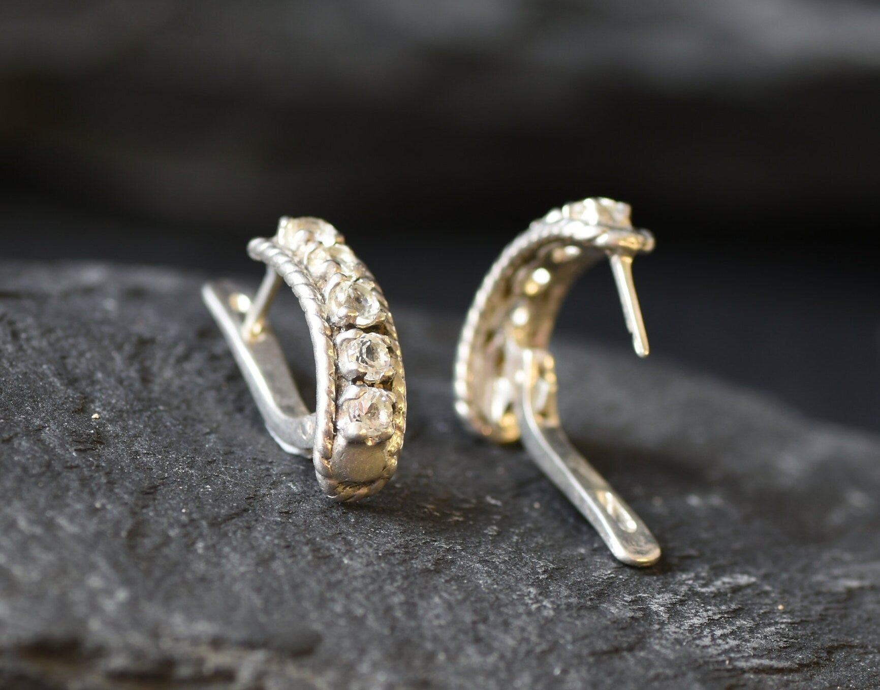 White Topaz Earrings, Natural Topaz, Vintage Silver Studs, Vintage Earrings, White Earrings, Unique Earrings, Topaz Studs, Silver Earrings