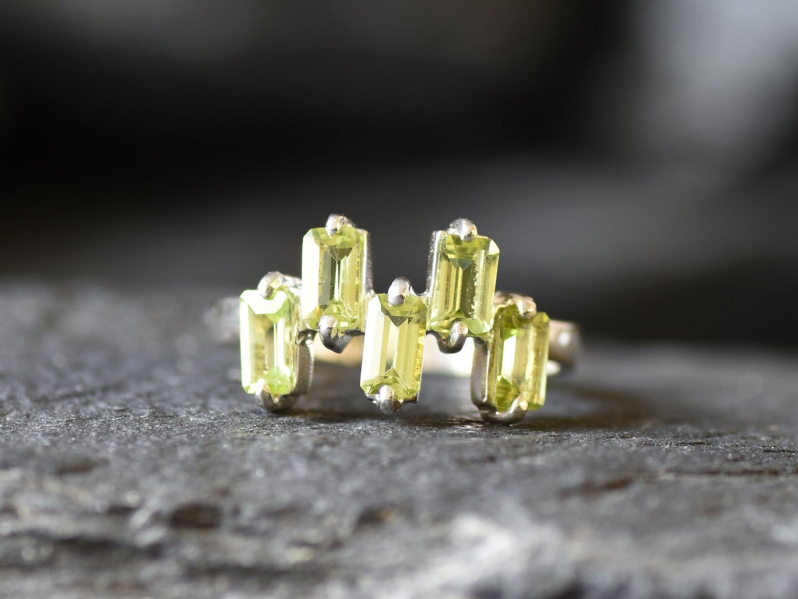 Baguette Band, Peridot Ring, Natural Peridot, Emerald Cut Ring, August Birthstone, Half Eternity Ring, Octagon Ring, Peridot Band, Silver