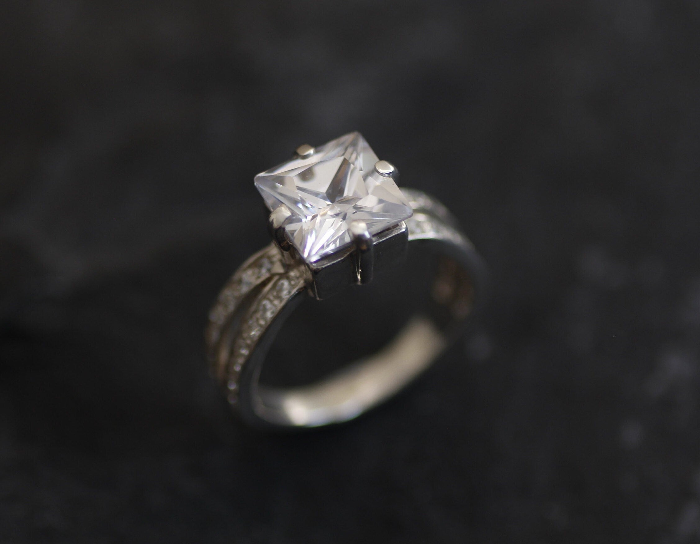 Engagement Ring, Created CZ Diamond, Antique Ring, Princess Cut Ring, Promise Ring, Proposal Ring, Solitaire Ring, 3 Carat Ring, Silver Ring