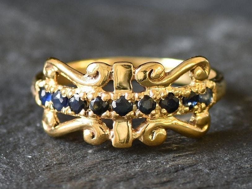 Elegant 18k Gold Vermeil Natural Sapphire Ring with Pavé setting, September Birthstone symbolizing sincerity and faithfulness.