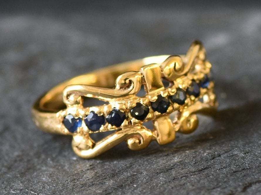 Natural Sapphire Ring made in 18k Gold Vermeil with Round Natural Blue Sapphire in Pavé setting, September Birthstone gift idea, symbolizes sincerity, truth, and faithfulness, ideal for everyday wear and perfect for birthday gifting and special occasions.
