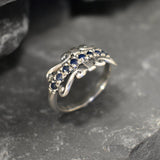 Blue Tiara Band - Natural Sapphire Ring, Crown Eternity Band