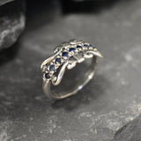 Natural Sapphire Ring made in 925 Sterling Silver with Round Natural Blue Sapphire in Pavé setting, September Birthstone gift idea, symbolizes sincerity, truth, and faithfulness, ideal for everyday wear and perfect for birthday gifting and special occasions.