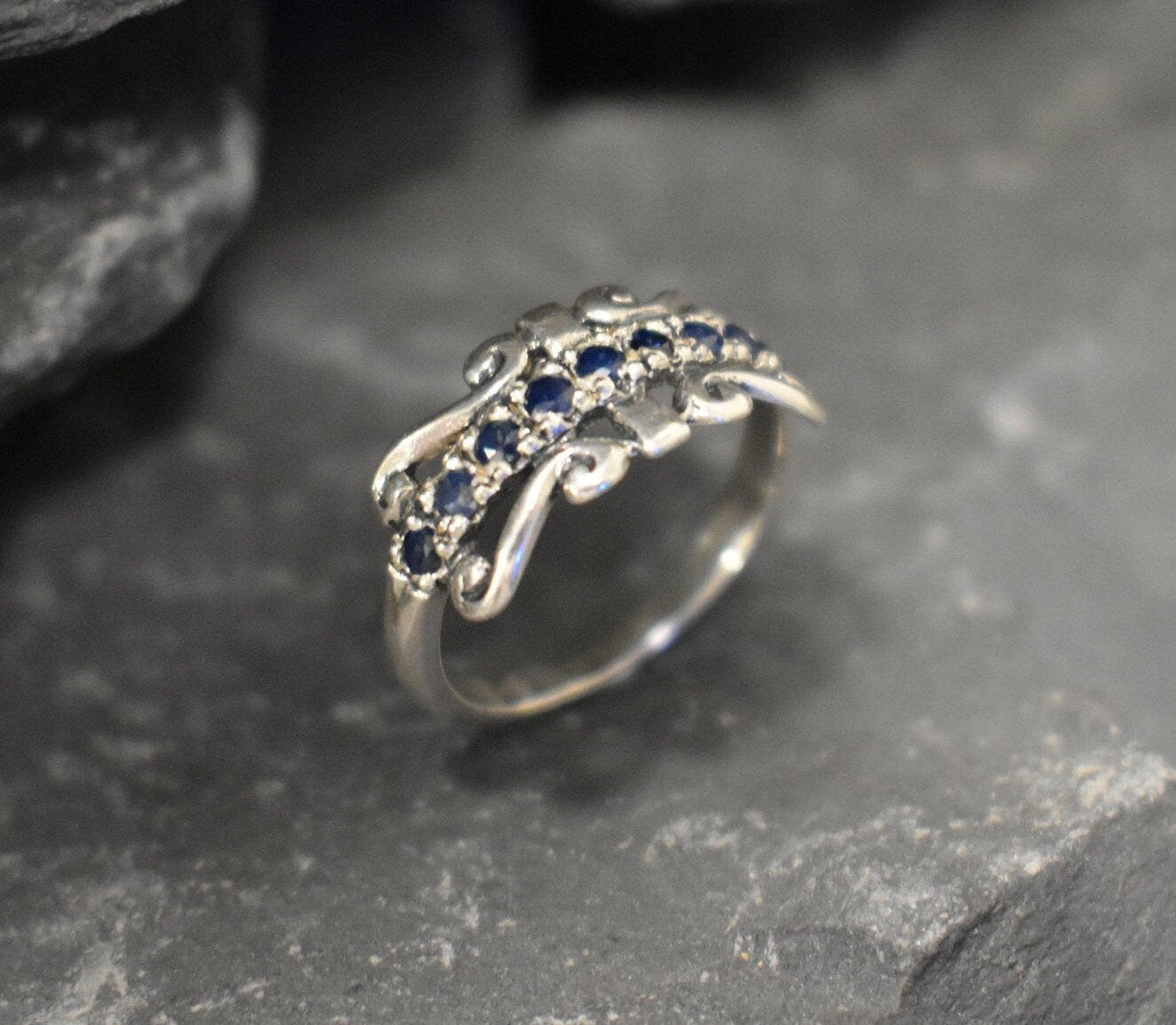 Gold Sapphire Ring, Tiara Band, Natural Sapphire, Vintage Ring, September Birthstone, Ornament Ring, Antique Ring, Crown Band, Gold Vermeil(2)