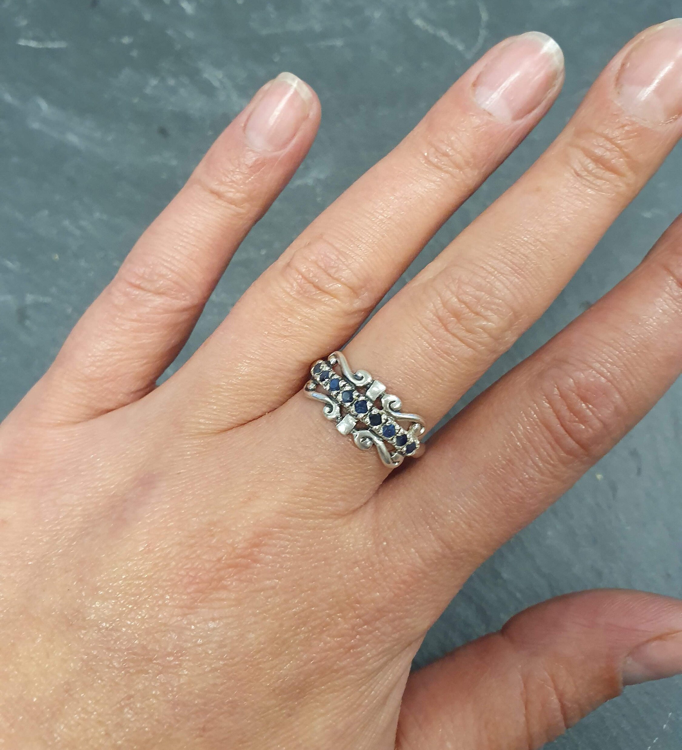 Elegant 925 Sterling Silver Natural Sapphire Ring with blue stone in Pavé setting; September birthstone for sincere gifts.