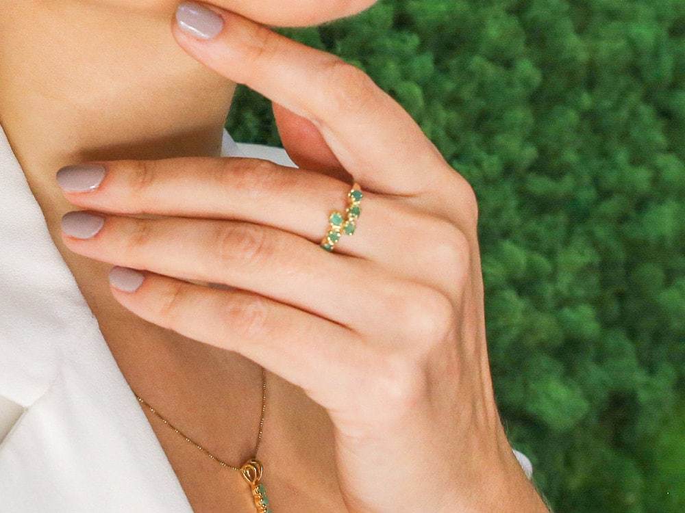 Elegant 18k Gold Vermeil Natural Emerald Ring with Prong Setting, ideal for May birthdays and special occasions.