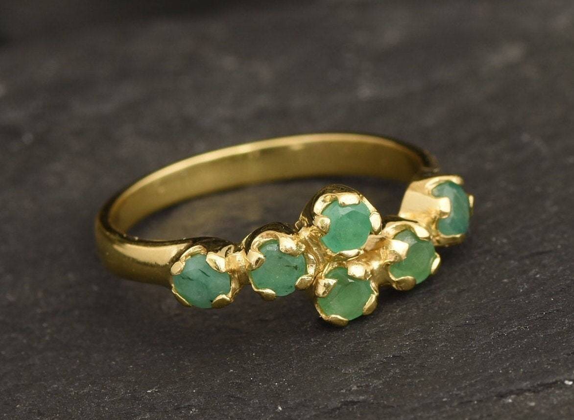 Natural Emerald Ring made in 18k Gold Vermeil with Round Natural Green Emerald in Prong setting, May Birthstone gift idea, symbolizes growth, harmony, and deep emotional healing, ideal for everyday wear and perfect for birthday gifting and special occasions.