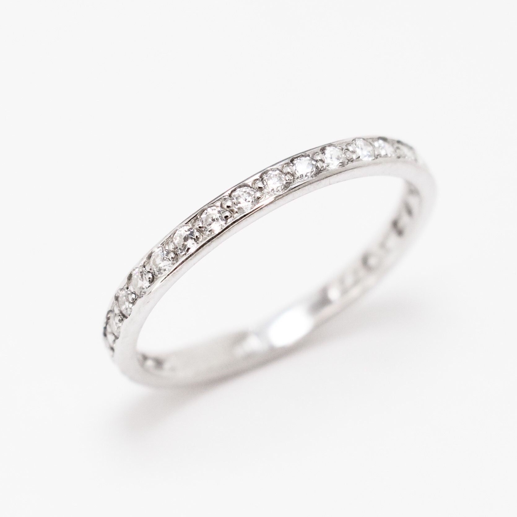 Diamond Eternity Band, Created CZ Diamond, Full Eternity Ring, Stackable Ring, Sparkly Ring, Dainty Band, Wedding Band, Solid Silver Ring