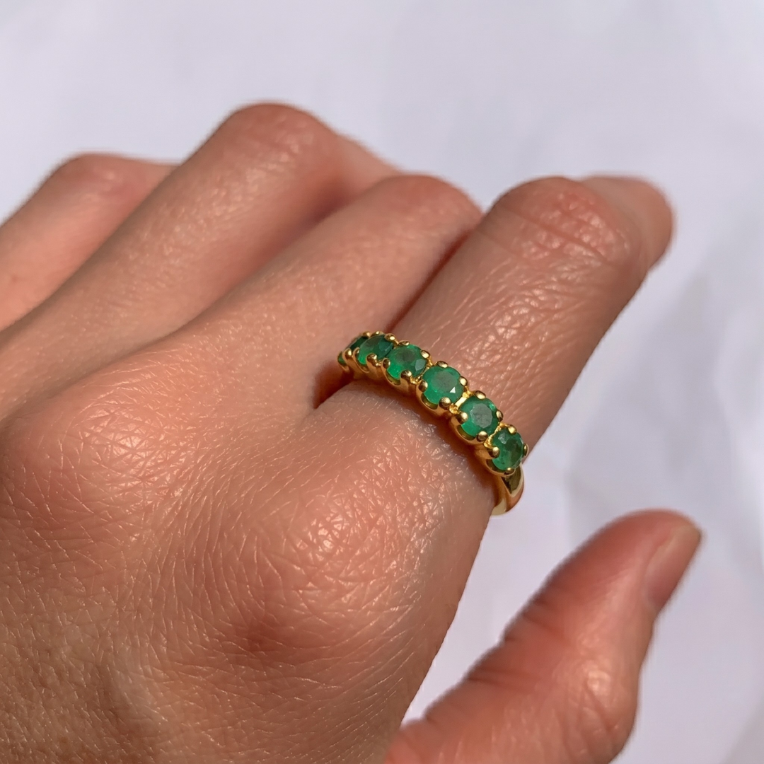 Stunning 18k Gold Vermeil ring featuring a round Natural Emerald, perfect for May birthdays and meaningful gift occasions.
