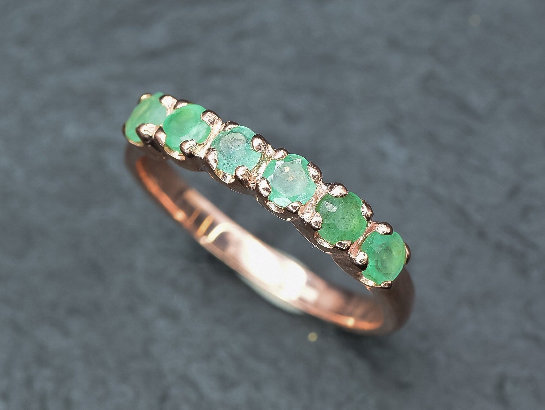 Rose Gold Vermeil Emerald Ring with Channel Set Green Emerald, perfect as a May birthstone gift for growth and harmony.