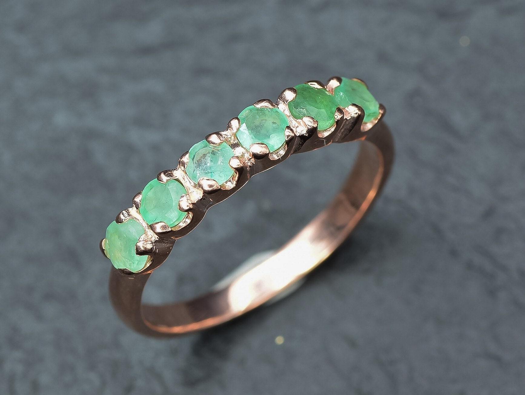Natural Emerald Ring made in Rose Gold Vermeil with Round Natural Green Emerald in Channel-Set setting, May Birthstone gift idea, symbolizes growth, harmony, and deep emotional healing, ideal for everyday wear and perfect for birthday gifting and special occasions.