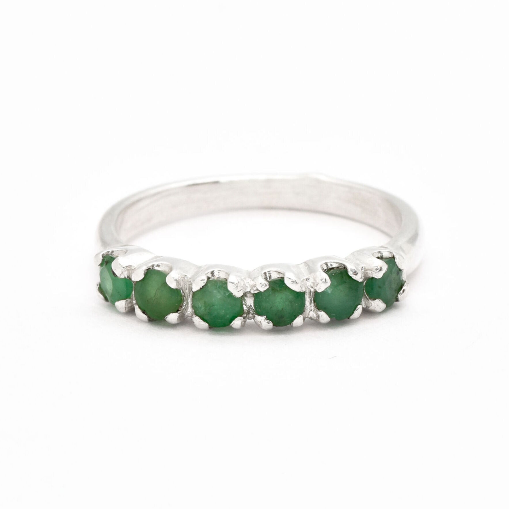 Natural Emerald Ring made in 925 Sterling Silver with Round Natural Green Emerald in Channel-Set setting, May Birthstone gift idea, symbolizes growth, harmony, and deep emotional healing, ideal for everyday wear and perfect for birthday gifting and special occasions.