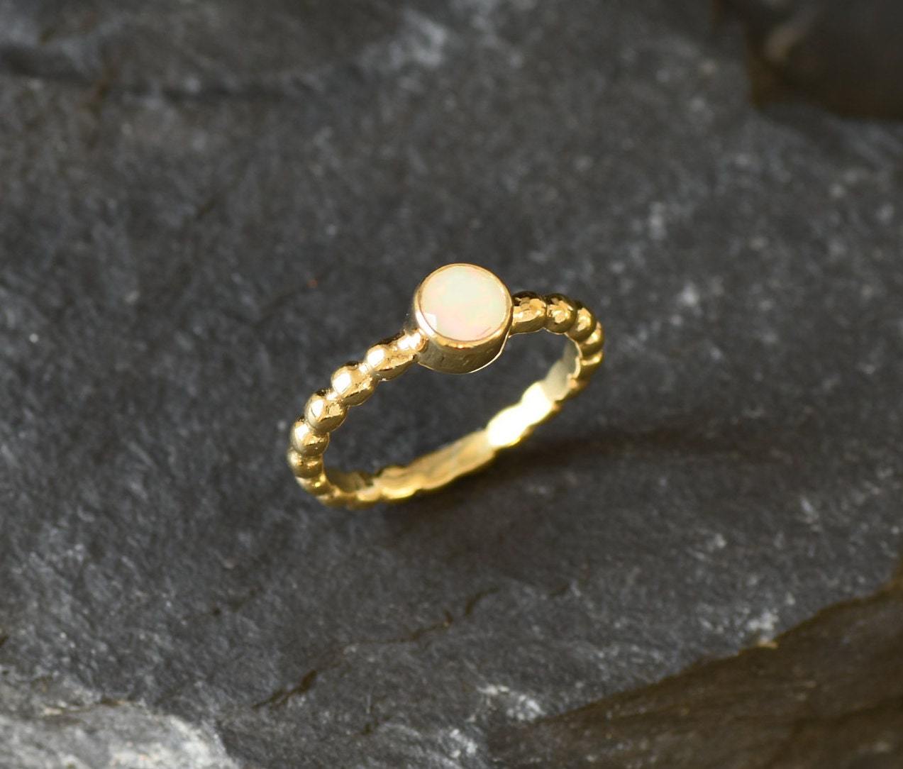 Gold Opal Band, Dainty Opal Ring, Bubble Band, Boho Ring, Natural Fire Opal, Stackable Ring, Gold Plated Ring, October Birthstone, Vermeil