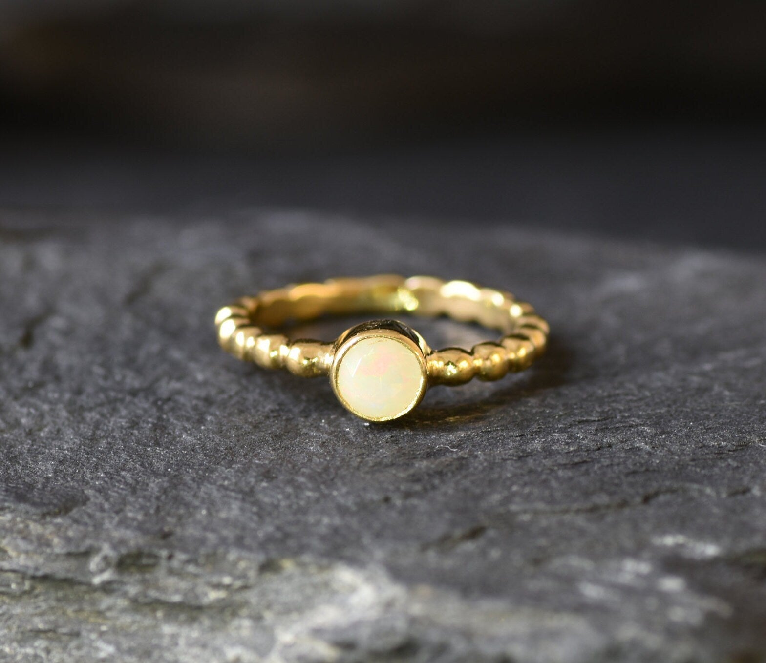 Gold Opal Band, Dainty Opal Ring, Bubble Band, Boho Ring, Natural Fire Opal, Stackable Ring, Gold Plated Ring, October Birthstone, Vermeil