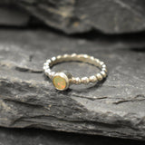 Fire Opal Ring - Yellow Bezel Ring - Silver Bubble Ring