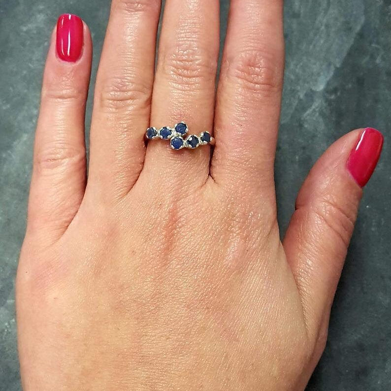 Sapphire Ring, Created Sapphire, Sparkly Blue Ring, Royal Blue Ring, Stackable Band, Vintage Ring, Antique Ring, September Ring, Silver Ring