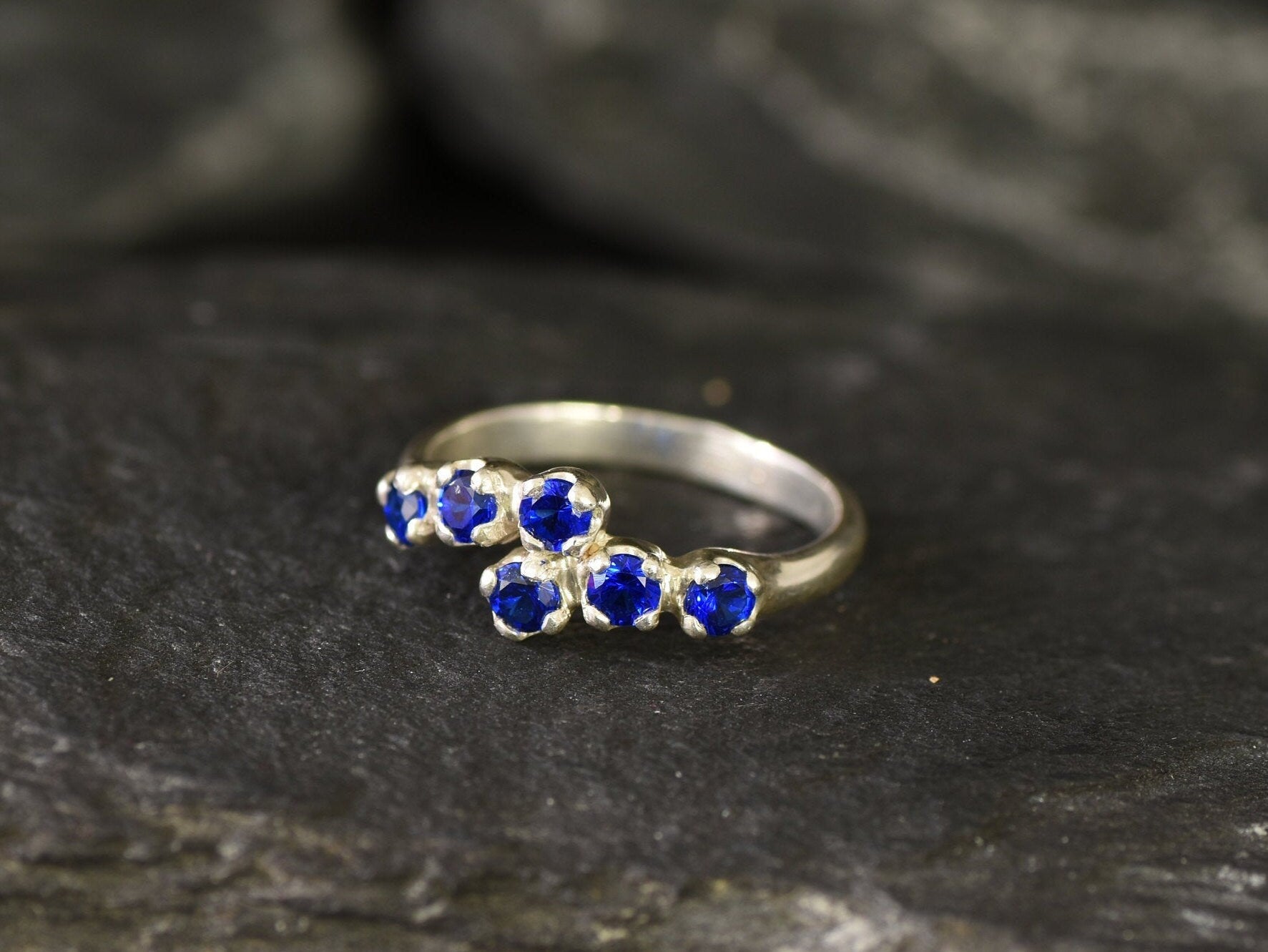 Sapphire Ring, Created Sapphire, Sparkly Blue Ring, Royal Blue Ring, Stackable Band, Vintage Ring, Antique Ring, September Ring, Silver Ring