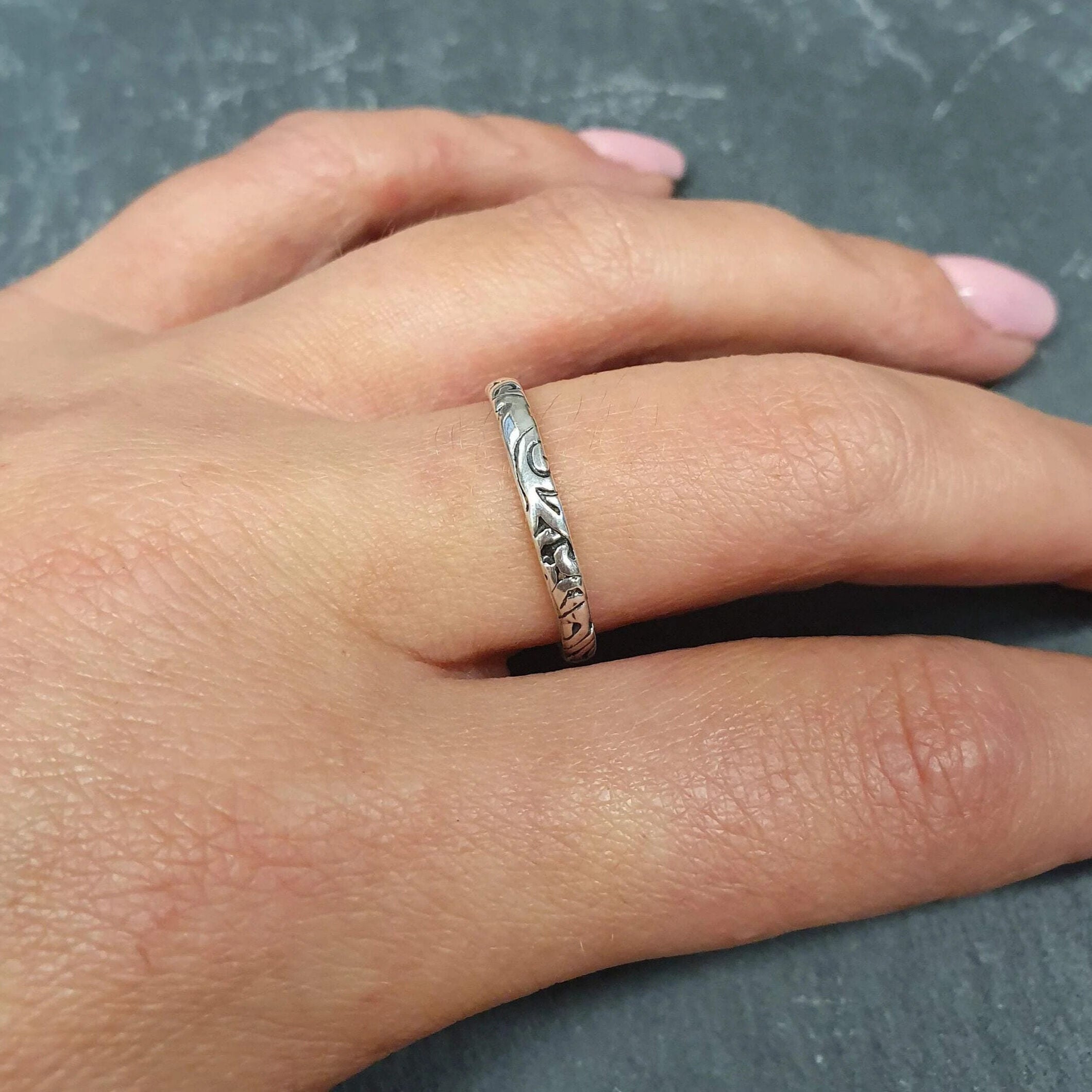 Silver Stackable Band, Tribal Band, Ornament Ring, Dainty Band, Stackable Band, Vintage Band, Stackable Ring, Thin Band, Solid Silver Ring