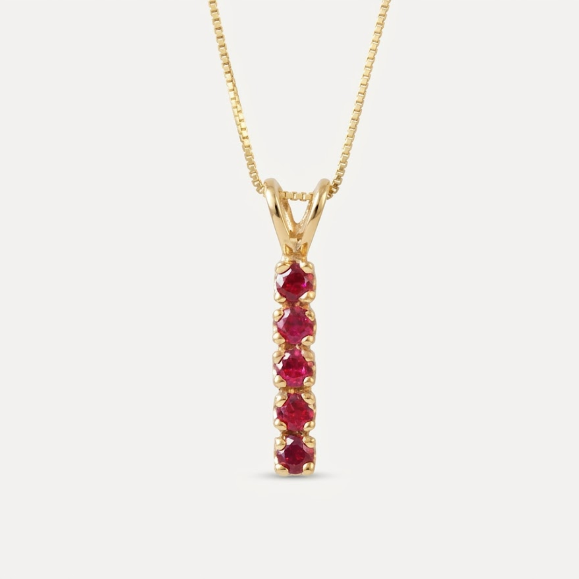 Created Ruby Pendant made in 18k Gold Vermeil with Round Created Red Ruby in Channel-Set setting, July Birthstone gift idea, symbolizes nobility, purity, and passion, ideal for everyday wear and perfect for birthday gifting and special occasions.