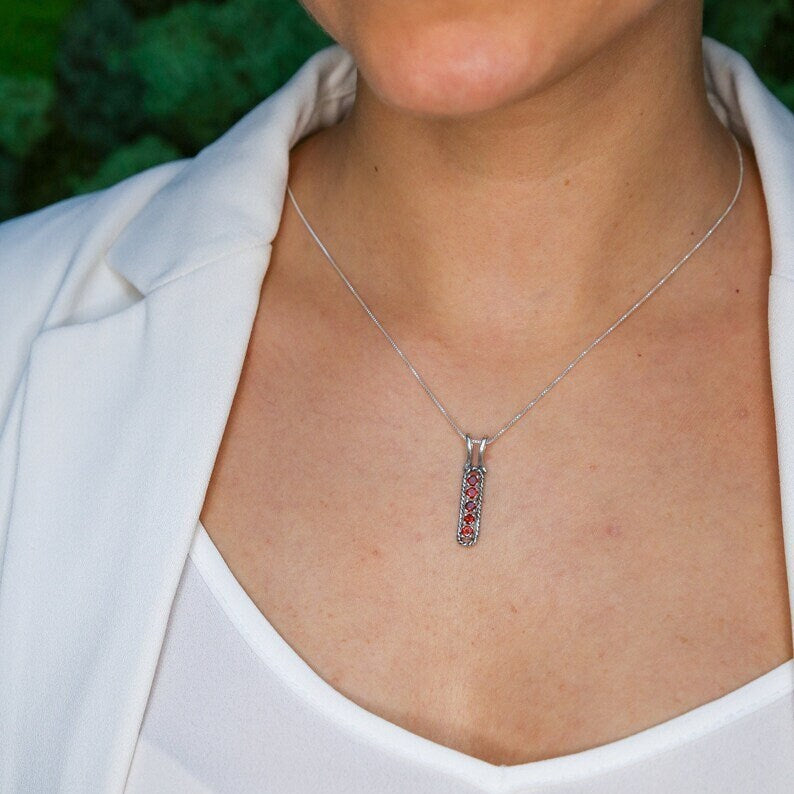 Tourmaline Necklace, Vintage Pendant, Pink Tourmaline, Yellow Tourmaline, October Birthstone, Vertical Pendant, Antique Necklace, 925 Silver