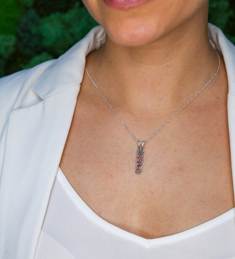 Tourmaline Necklace, Vintage Pendant, Pink Tourmaline, Yellow Tourmaline, October Birthstone, Vertical Pendant, Antique Necklace, 925 Silver