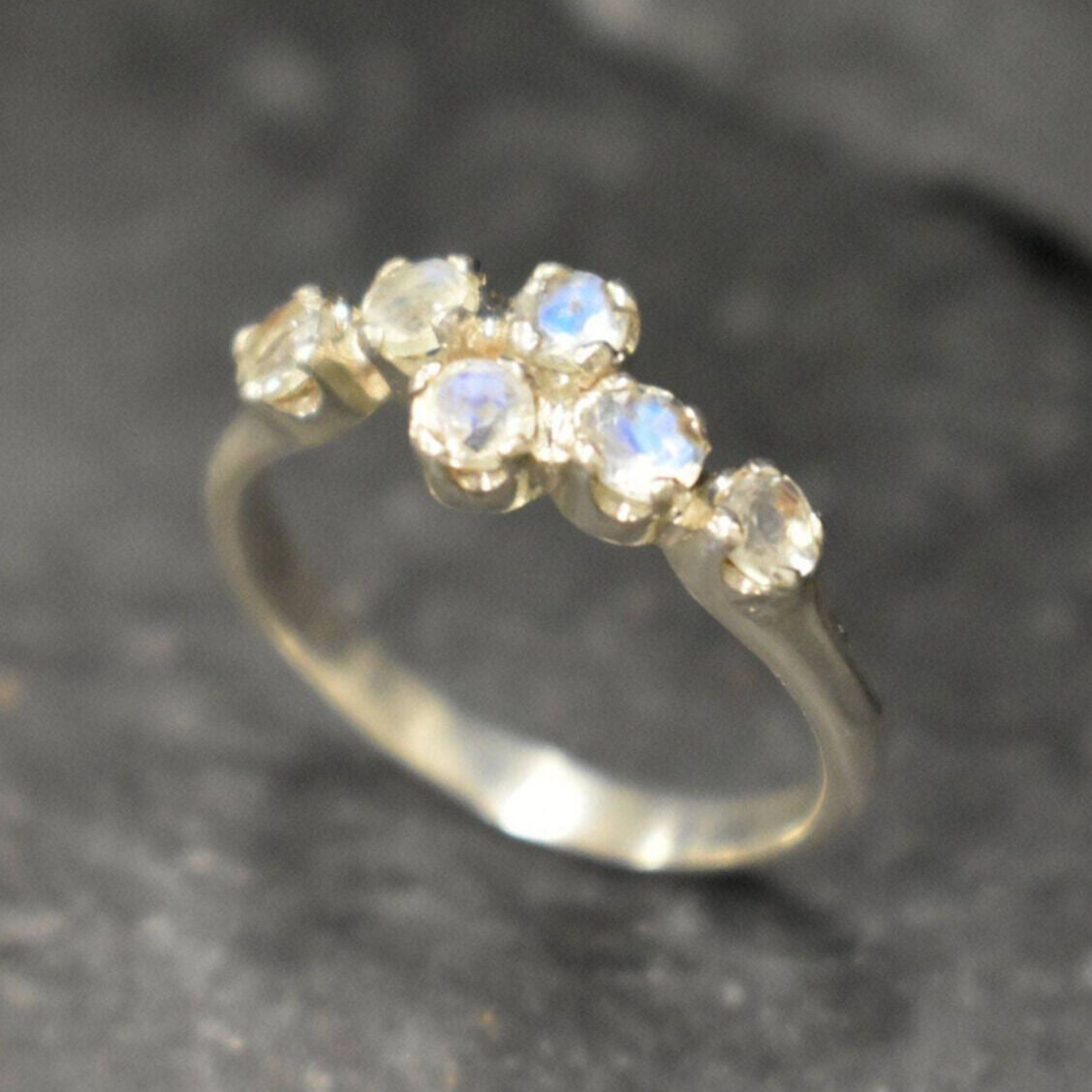 Moonstone Band, Rose Gold Ring, Natural Rainbow Moonstone, June Birthstone, Asymmetric Ring, Stackable Band, Gold Plated Ring, Vermeil Ring(2)