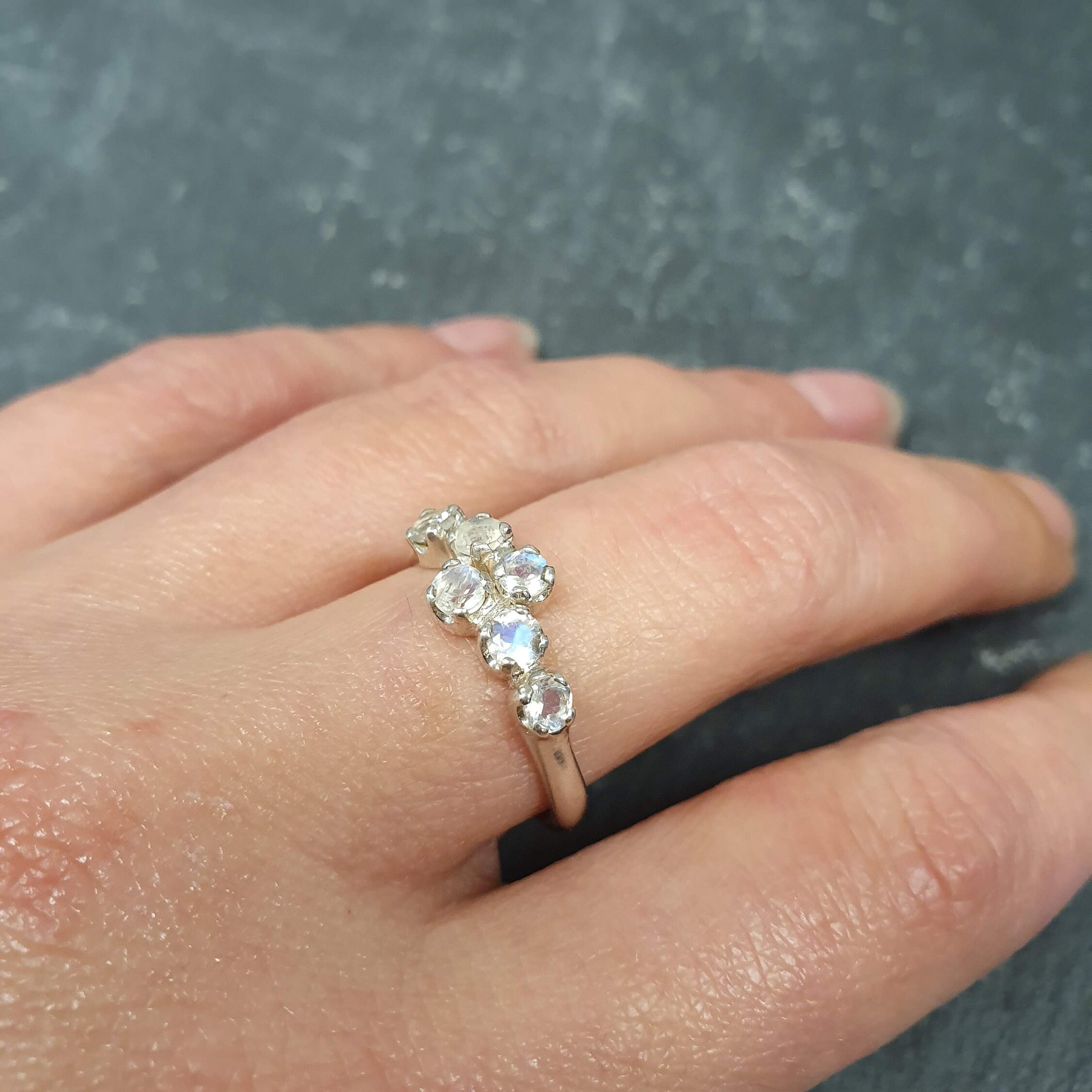 Moonstone Band, Rose Gold Ring, Natural Rainbow Moonstone, June Birthstone, Asymmetric Ring, Stackable Band, Gold Plated Ring, Vermeil Ring(2)