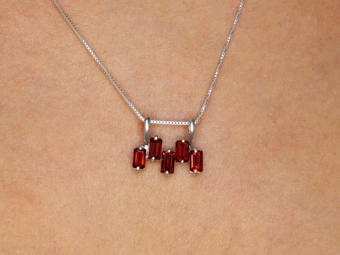 Garnet Pendant, Natural Garnet, January Birthstone, Emerald Cut Pendant, Red Pendant, Baguette Pendant, Red Dainty Pendant, January Pendant