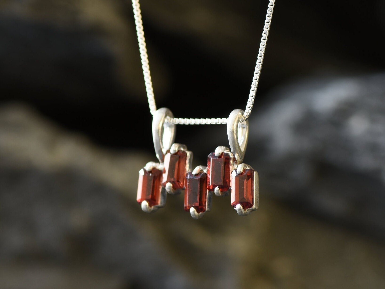Garnet Pendant, Natural Garnet, January Birthstone, Emerald Cut Pendant, Red Pendant, Baguette Pendant, Red Dainty Pendant, January Pendant