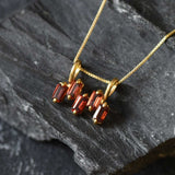 Silver Garnet Pendant - Red Baguette Necklace - January Birthstone Necklace