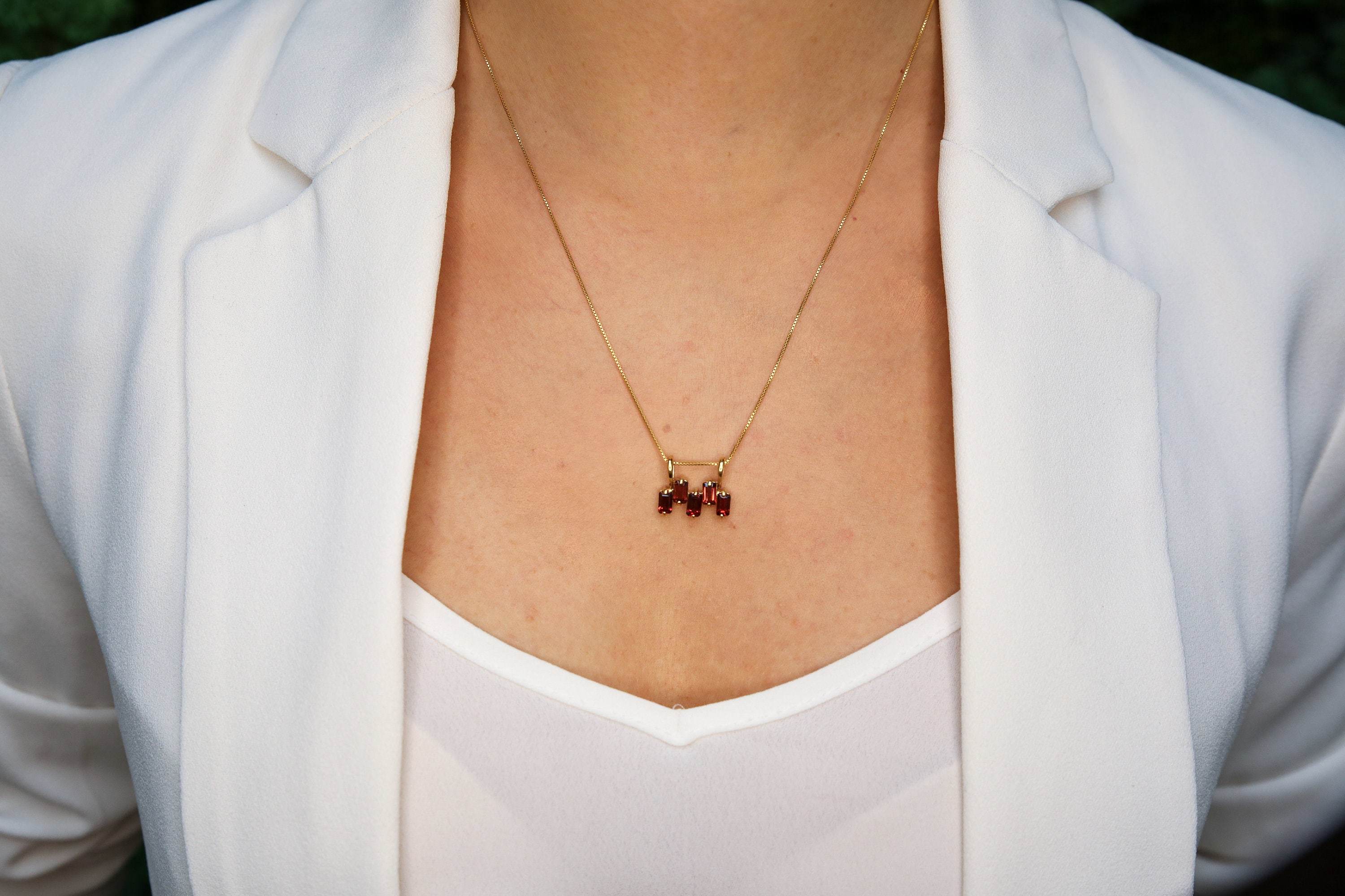 Garnet Pendant, Natural Garnet, January Birthstone, Emerald Cut Pendant, Red Pendant, Baguette Pendant, Red Dainty Pendant, January Pendant(1)