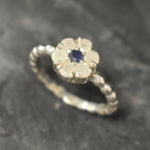 Daisy Ring, Rainbow Moonstone, Dainty Flower Ring, White Flower Ring, Vintage Ring, Flower Ring, Moonstone Ring, Solid Silver Ring, Sapphire