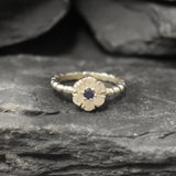 Daisy Ring, Rainbow Moonstone, Dainty Flower Ring, White Flower Ring, Vintage Ring, Flower Ring, Moonstone Ring, Solid Silver Ring, Sapphire