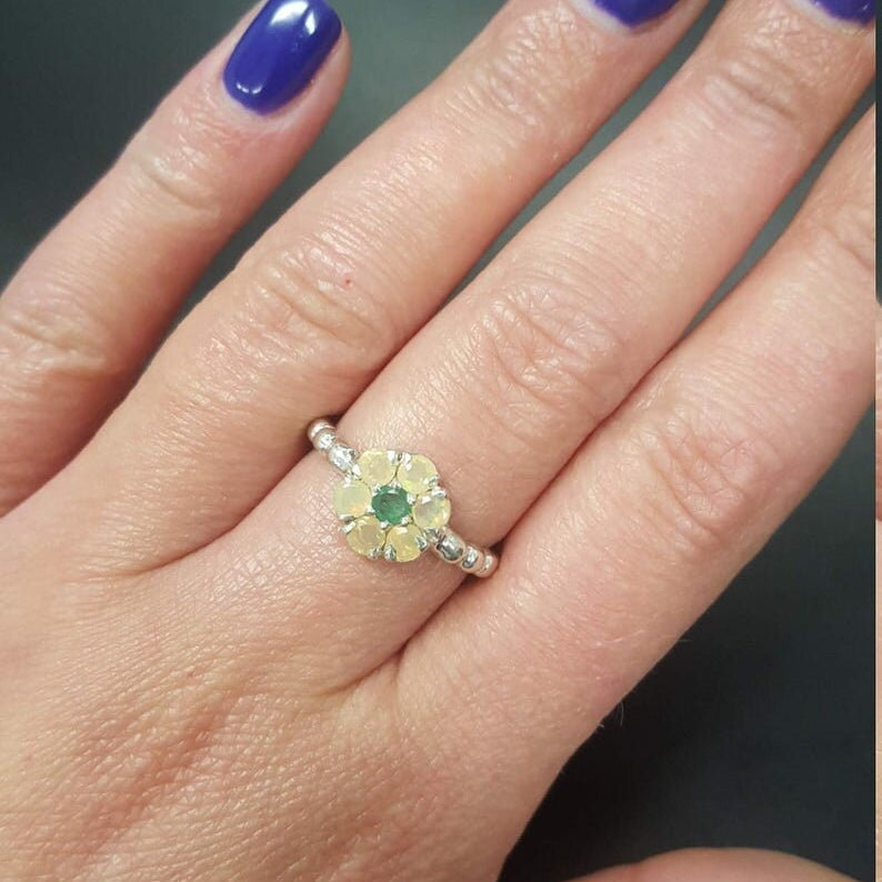 Daisy Moonstone Ring - Floral Bubble Band in 925 Sterling Silver, perfect for everyday elegance and special gifts.