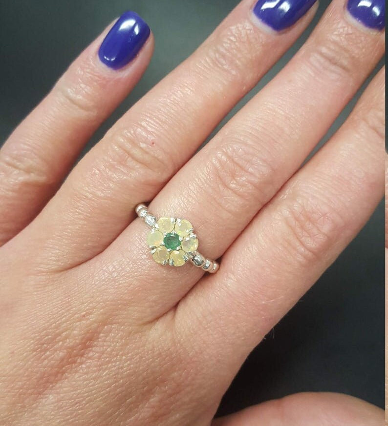 Daisy Moonstone Ring - Floral Bubble Band in 925 Sterling Silver, perfect for everyday elegance and special gifts.