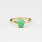 Dainty Chrysoprase Ring in 18k Gold Vermeil - Stylish green oval stone for elegant occasions and everyday sophistication.