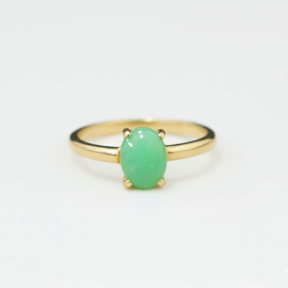 Dainty Chrysoprase Ring in 18k Gold Vermeil - Stylish green oval stone for elegant occasions and everyday sophistication.