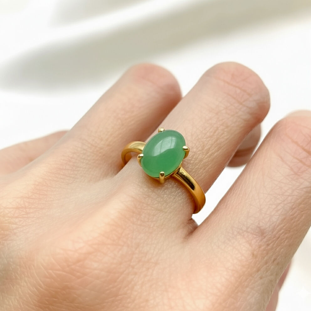 Dainty Oval Chrysoprase Ring in 18k Gold Vermeil - Perfect for daily wear and special gifts.