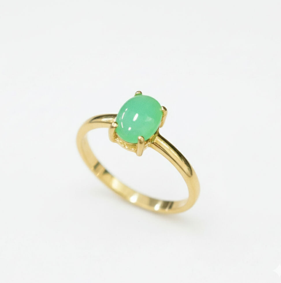 Gold Chrysoprase Ring - Green Oval Ring - Dainty Chrysoprase Ring made in 18k Gold Vermeil. Ideal for everyday wear and perfect for birthday gifting and special occasions.