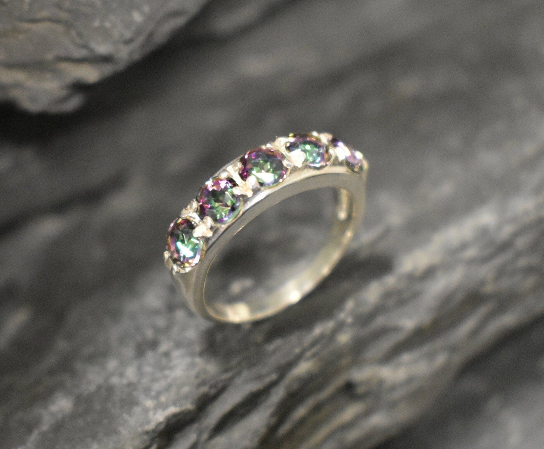 Mystic Topaz Band, Natural Mystic Topaz, Wide Silver Ring, December Birthstone, Sturdy Band, Purple Band, Statement Band, Solid Silver Ring