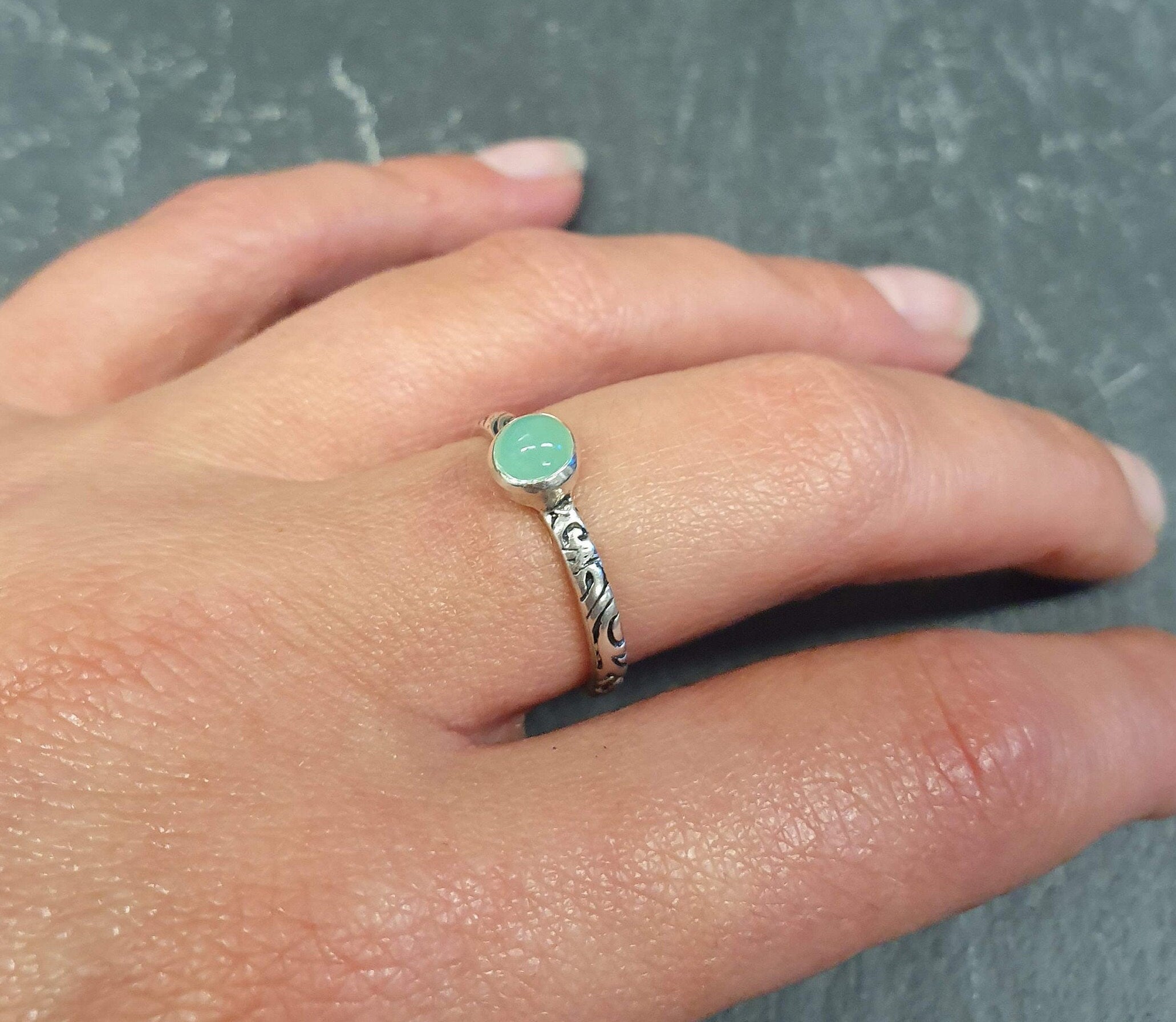 Chrysoprase Ring, Natural Chrysoprase, May Birthstone, Silver Tribal Ring, Green VintageRing, Green Solitaire Ring, Solid Silver Ring