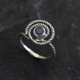 Blue Swirl Ring - Natural Sapphire Band, Blue Spiral Ring